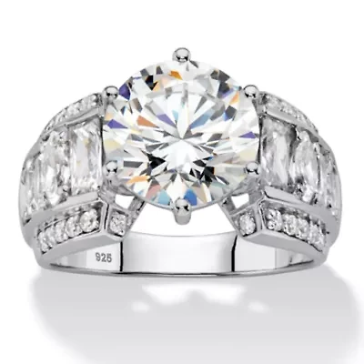 5.56 TCW Multi-Cut Cubic Zirconia Platinum-plated Silver Engagement Ring