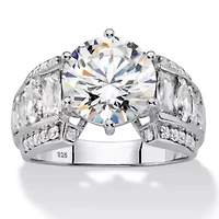 5.56 TCW Multi-Cut Cubic Zirconia Platinum-plated Silver Engagement Ring