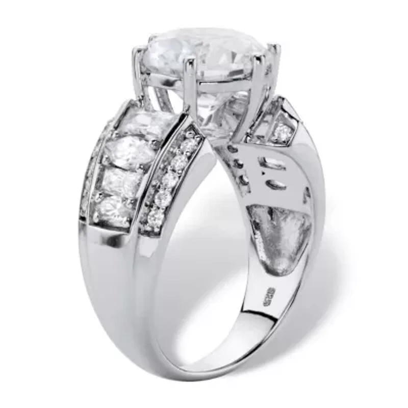 5.56 TCW Multi-Cut Cubic Zirconia Platinum-plated Silver Engagement Ring