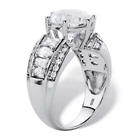 5.56 TCW Multi-Cut Cubic Zirconia Platinum-plated Silver Engagement Ring