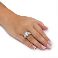 5.56 TCW Multi-Cut Cubic Zirconia Platinum-plated Silver Engagement Ring