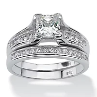 1.88 TCW Princess-Cut CZ Platinum-plated Sterling Silver 2-Piece Bridal Ring Set