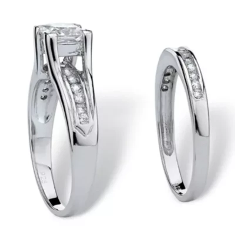1.88 TCW Princess-Cut CZ Platinum-plated Sterling Silver 2-Piece Bridal Ring Set