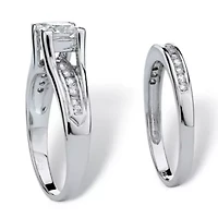 1.88 TCW Princess-Cut CZ Platinum-plated Sterling Silver 2-Piece Bridal Ring Set