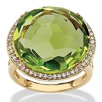 .27 TCW Checkerboard-Cut Green Glass and CZ Gold-Plated Halo Ring