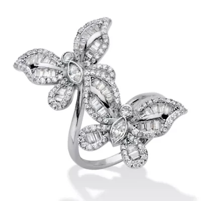 4.41 Cttw. Round Cubic Zirconia Platinum-Plated Butterfly Wrap Cocktail Ring