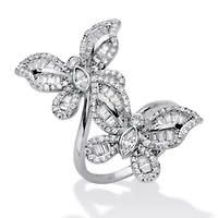 4.41 Cttw. Round Cubic Zirconia Platinum-Plated Butterfly Wrap Cocktail Ring