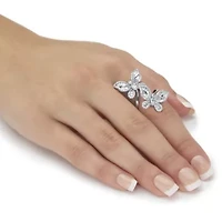 4.41 Cttw. Round Cubic Zirconia Platinum-Plated Butterfly Wrap Cocktail Ring