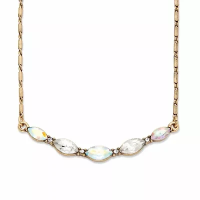 Marquise-Cut Blue Crystal and Simulated Turquoise Goldtone Necklace 17"-19"