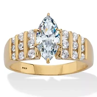 2.85 Cttw Marquise Cut Cubic Zirconia Ring 14K Gold Plated .925 Sterling Silver