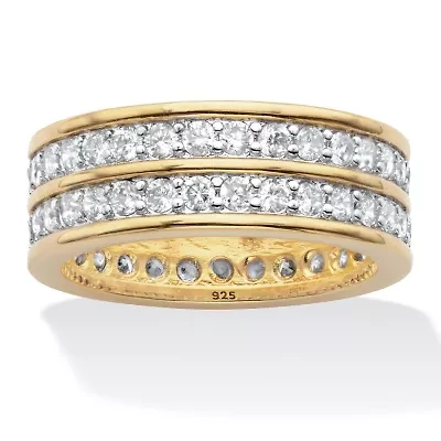 2.05 Cttw. Round CZ Gold-Plated Silver Double-Row Gender-Neutral Eternity Ring