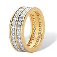 2.05 Cttw. Round CZ Gold-Plated Silver Double-Row Gender-Neutral Eternity Ring
