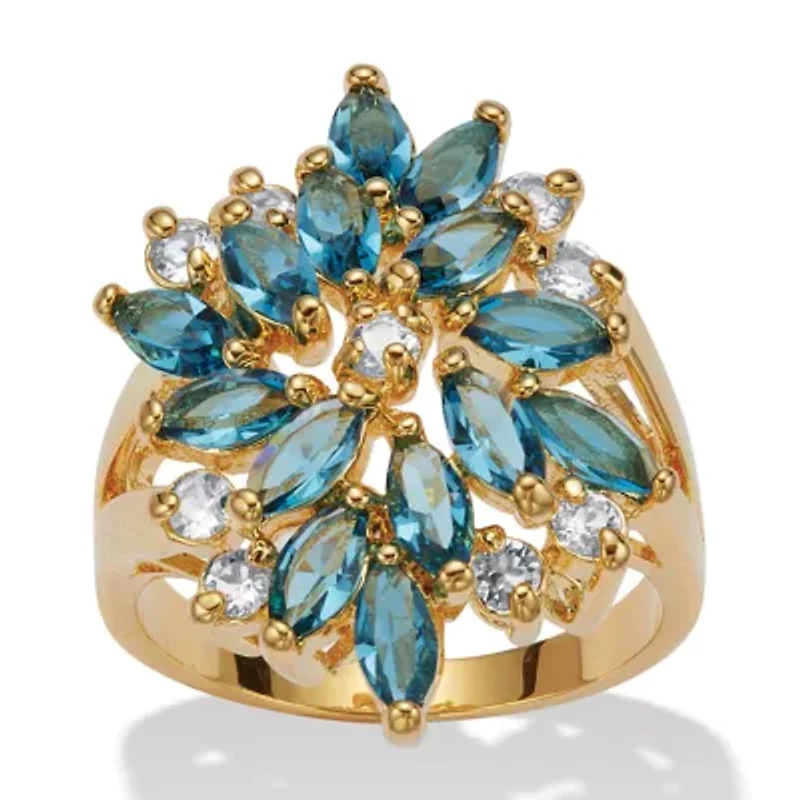 Blue Crystal Floral Cluster 18k Gold-Plated Ring