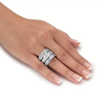 3.10 Cttw. Silvertone Princess-Cut Cubic Zirconia 3-Piece Wedding Ring Set