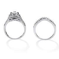 1.67 TCW Round CZ Two-Piece Halo Bridal Set Platinum-plated Sterling Silver