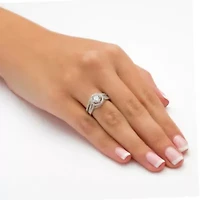 1.67 TCW Round CZ Two-Piece Halo Bridal Set Platinum-plated Sterling Silver