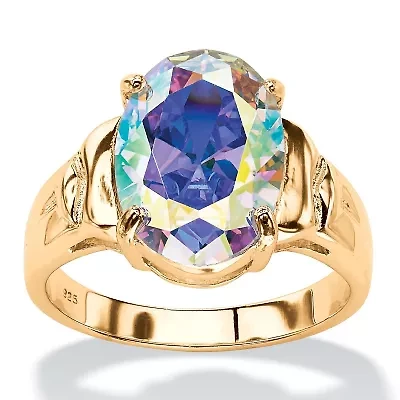 5.81 TCW Oval Aurora Borealis Cubic Zirconia Gold-Plated Cocktail Ring