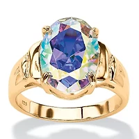 5.81 TCW Oval Aurora Borealis Cubic Zirconia Gold-Plated Cocktail Ring