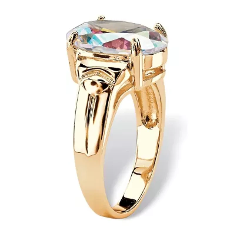 5.81 TCW Oval Aurora Borealis Cubic Zirconia Gold-Plated Cocktail Ring