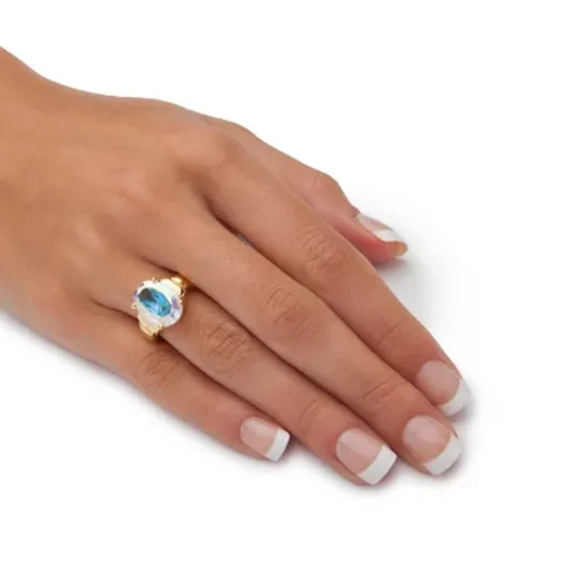 5.81 TCW Oval Aurora Borealis Cubic Zirconia Gold-Plated Cocktail Ring