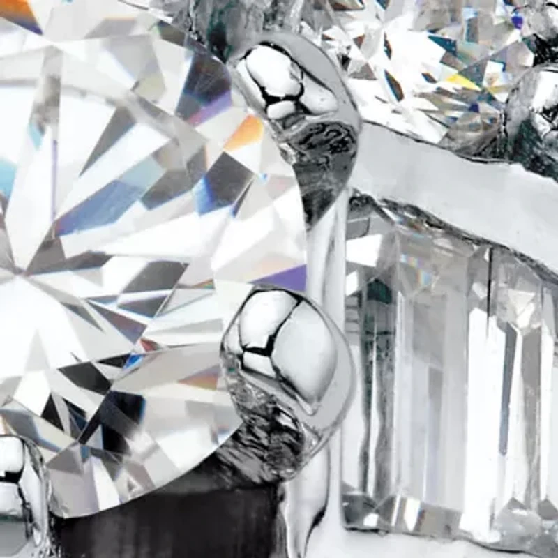 6.40 Cttw. Round and Baguette Sterling Silver Cubic Zirconia Engagement Ring