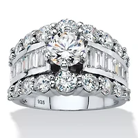 6.40 Cttw. Round and Baguette Sterling Silver Cubic Zirconia Engagement Ring