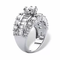 6.40 Cttw. Round and Baguette Sterling Silver Cubic Zirconia Engagement Ring