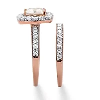 2.15 Cttw. 2-Pc. Rose Gold-plated Silver Princess-Cut CZ Halo Bridal Set