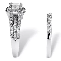 2.62 TCW CZ 2-Piece Halo Bridal Ring Set Platinum-plated Sterling Silver