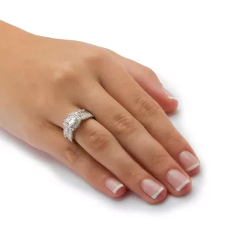 2.62 TCW CZ 2-Piece Halo Bridal Ring Set Platinum-plated Sterling Silver