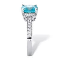 1.89 Ctw Cushion-Cut Blue and White Cubic Zirconia Sterling Silver Milgrain Ring