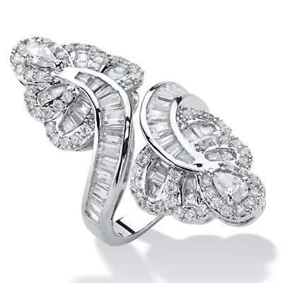 4.32 TCW Multi-Cut Cubic Zirconia Platinum-Plated Bypass Cocktail Ring