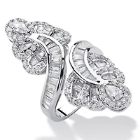 4.32 TCW Multi-Cut Cubic Zirconia Platinum-Plated Bypass Cocktail Ring