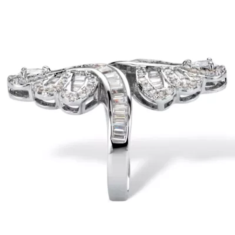 4.32 TCW Multi-Cut Cubic Zirconia Platinum-Plated Bypass Cocktail Ring