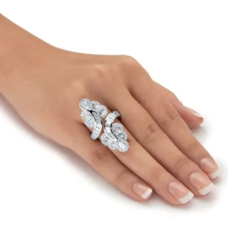 4.32 TCW Multi-Cut Cubic Zirconia Platinum-Plated Bypass Cocktail Ring