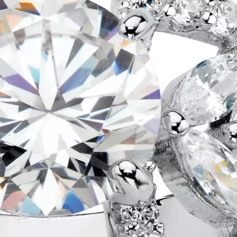 4.12 Cttw. Platinum-plated Sterling Silver Round Cubic Zirconia Leaf Ring