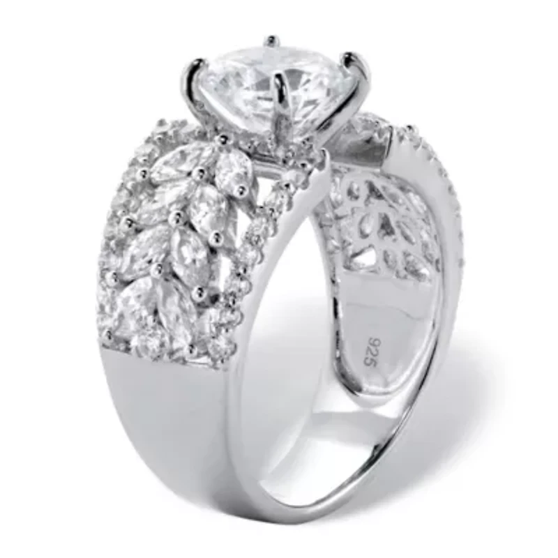 4.12 Cttw. Platinum-plated Sterling Silver Round Cubic Zirconia Leaf Ring
