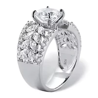 4.12 Cttw. Platinum-plated Sterling Silver Round Cubic Zirconia Leaf Ring