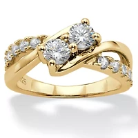 1.20 Cttw. Cubic Zirconia 14k Gold-plated Silver 2-Stone Engagement Ring