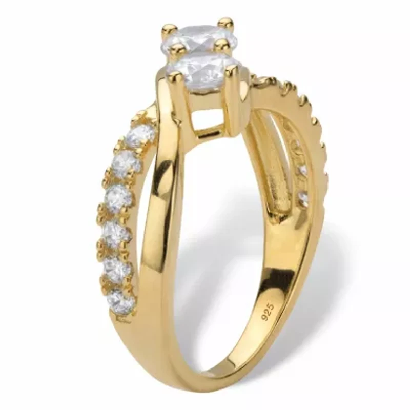 1.20 Cttw. Cubic Zirconia 14k Gold-plated Silver 2-Stone Engagement Ring