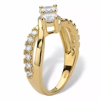 1.20 Cttw. Cubic Zirconia 14k Gold-plated Silver 2-Stone Engagement Ring