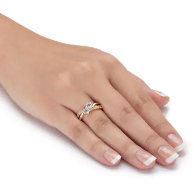 1.20 Cttw. Cubic Zirconia 14k Gold-plated Silver 2-Stone Engagement Ring