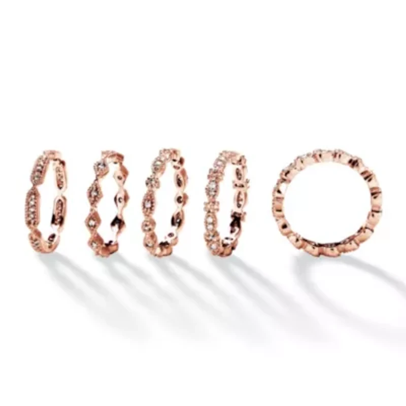 1.55 TCW Cubic Zirconia Five-Piece Eternity Band Set Rose Gold-Plated
