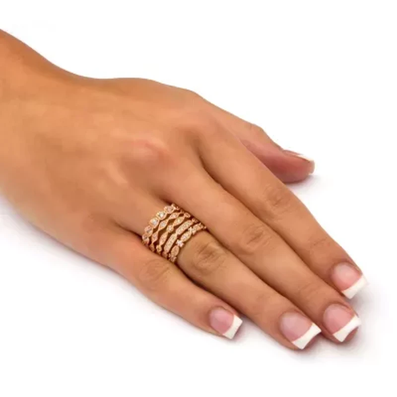 1.55 TCW Cubic Zirconia Five-Piece Eternity Band Set Rose Gold-Plated