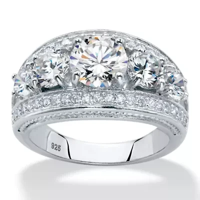 3.41 Cttw. Platinum-plated Sterling Silver Round Cubic Zirconia Anniversary Ring