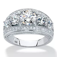 3.41 Cttw. Platinum-plated Sterling Silver Round Cubic Zirconia Anniversary Ring