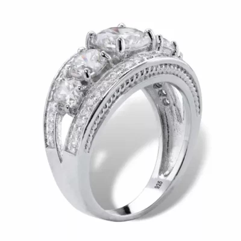 3.41 Cttw. Platinum-plated Sterling Silver Round Cubic Zirconia Anniversary Ring