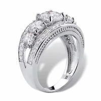 3.41 Cttw. Platinum-plated Sterling Silver Round Cubic Zirconia Anniversary Ring