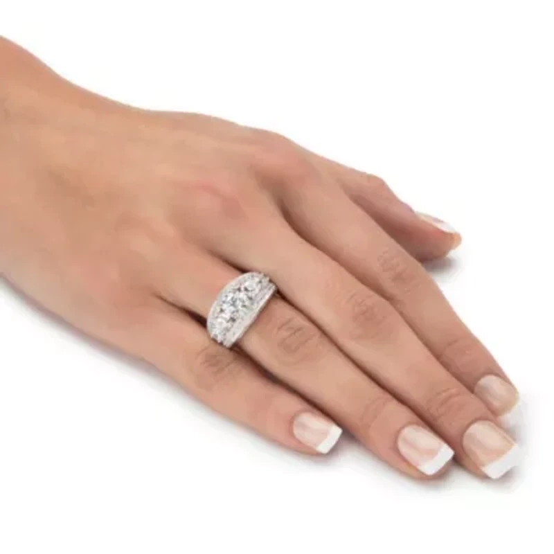 3.41 Cttw. Platinum-plated Sterling Silver Round Cubic Zirconia Anniversary Ring