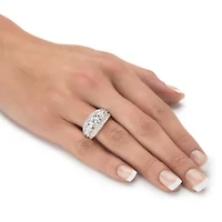 3.41 Cttw. Platinum-plated Sterling Silver Round Cubic Zirconia Anniversary Ring